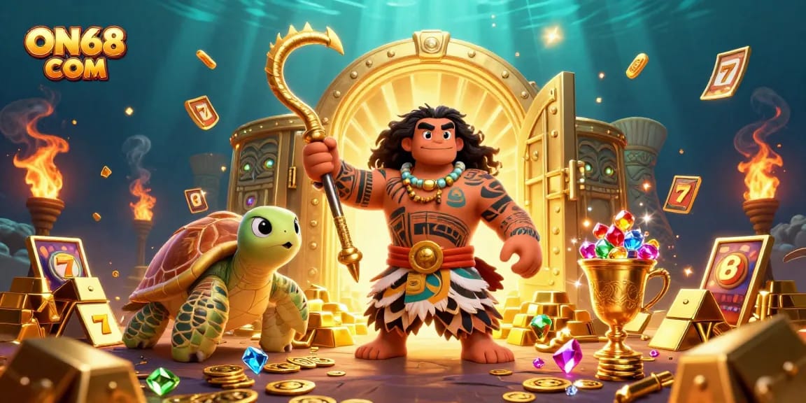 Join the adventure with ON68 COM as a demigod and turtle swim through a treasure-filled casino.