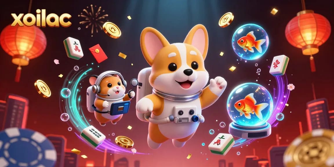 Experience the vibrant xoilac casino universe with an astronaut corgi and whimsical characters.