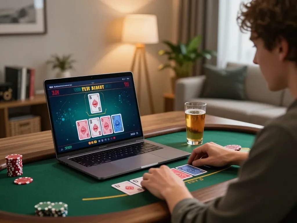 SX88 online gaming session featuring a player engaged in live blackjack, showcasing home comfort and excitement.