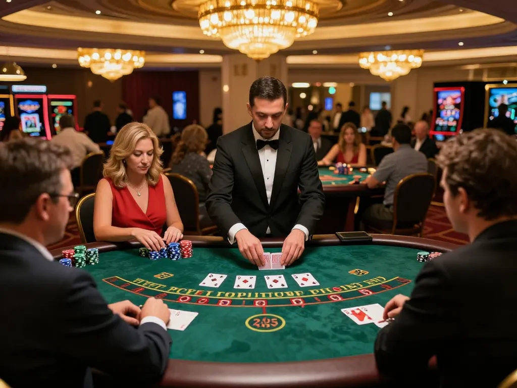 Experience thrilling blackjack gameplay at W 88 casino with engaged players and vibrant atmosphere.