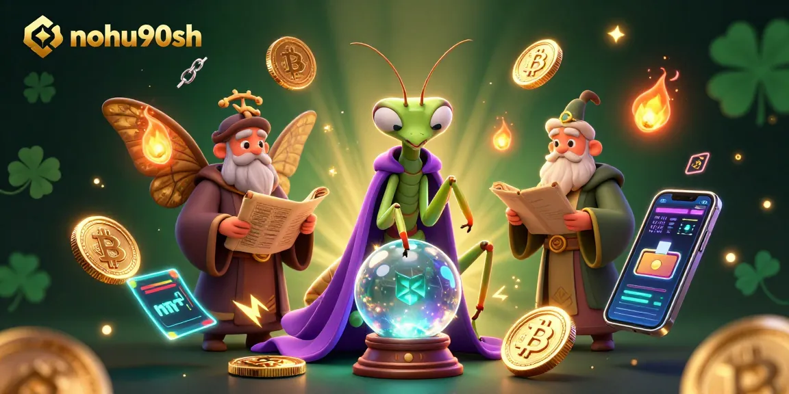 Engage in the mystical realm of nohu90sh with a fortune teller and librarian in a vibrant casino scene.