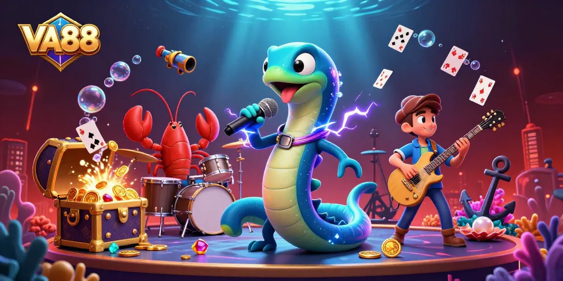 Experience the vibrant underwater casino scene with VA88’s electric eel DJ and musical sea creatures.