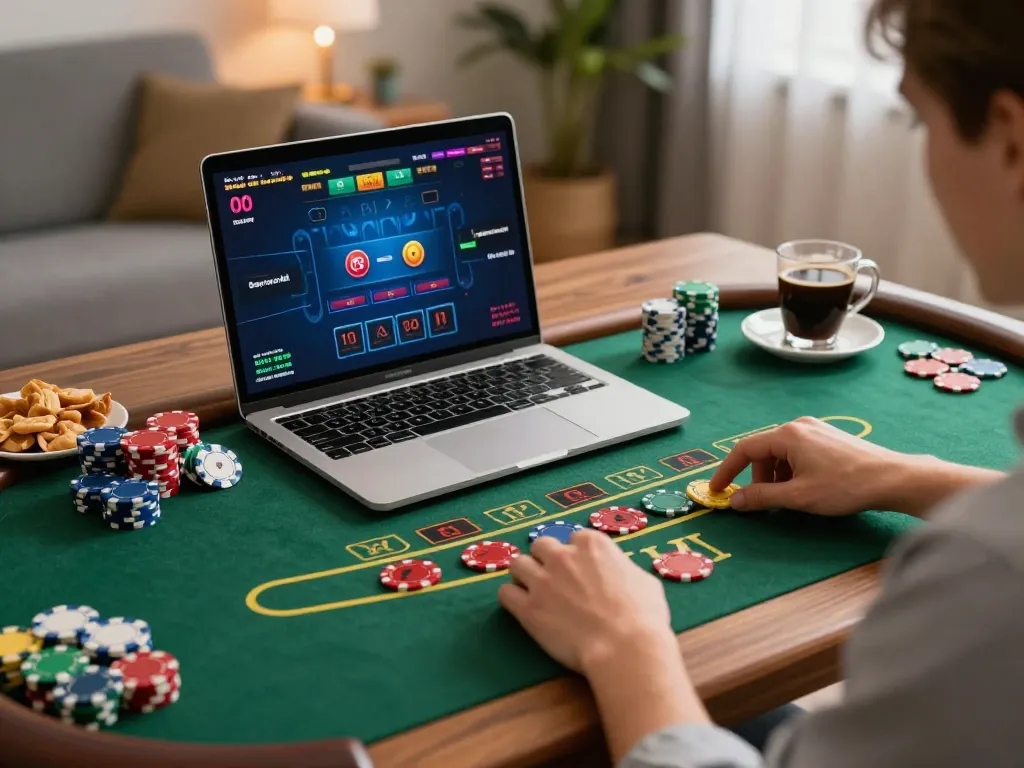 TG88 player enjoying live dealer blackjack in a cozy home setting with vibrant atmosphere.