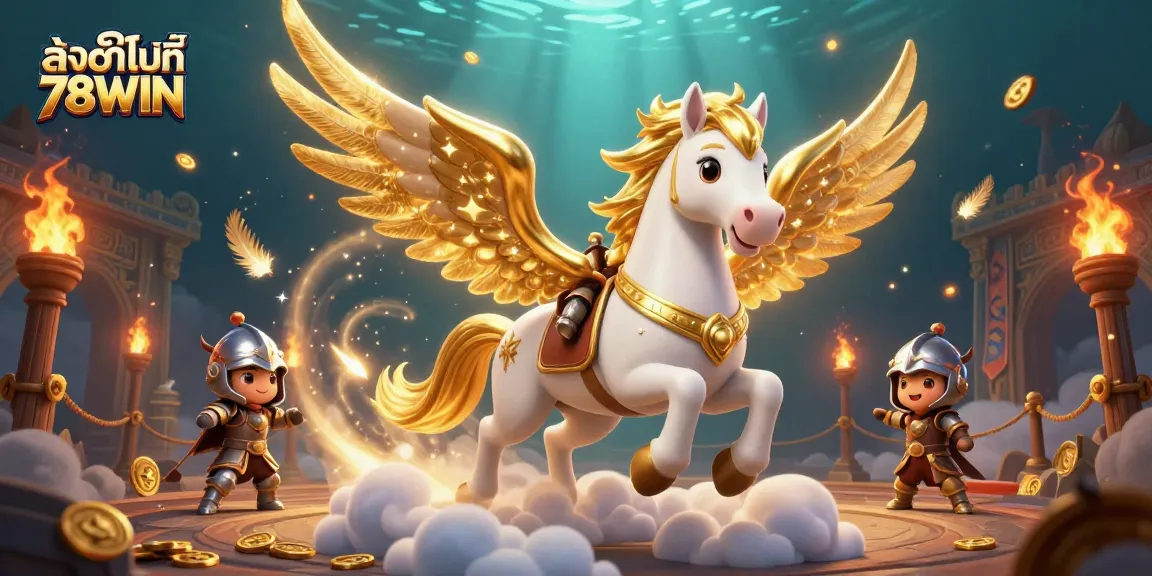 Engage with exciting adventures at ลิงก์ไปที่ 78WIN featuring a celestial horse and knight in a dazzling casino realm.