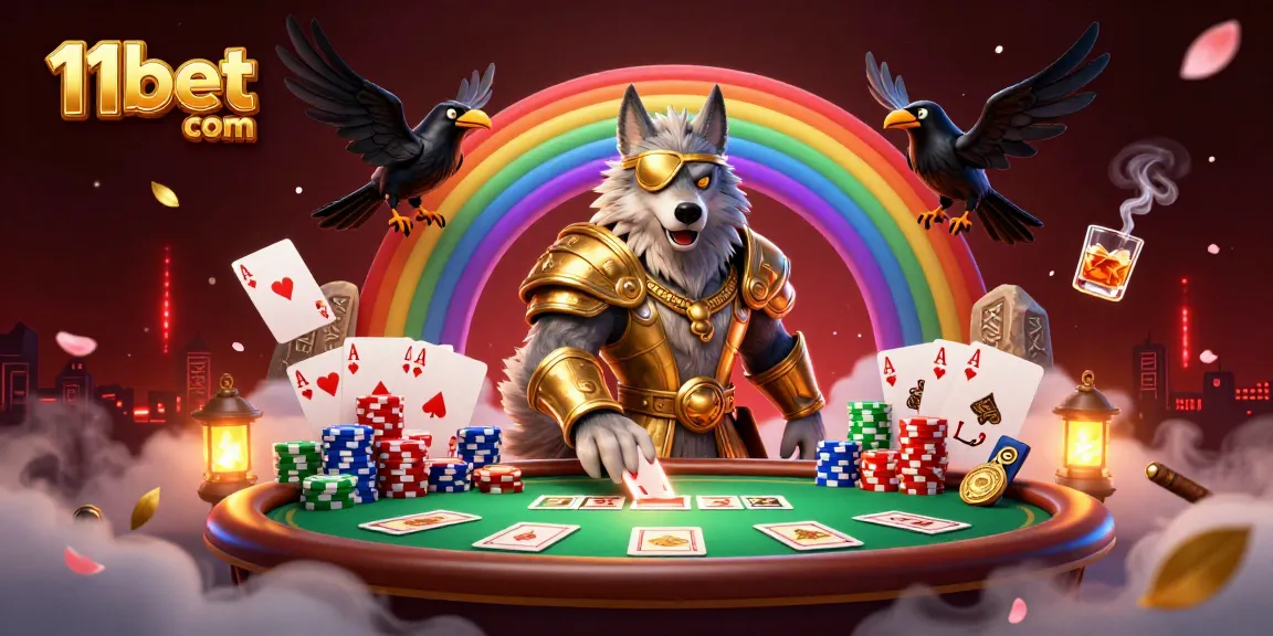 Spin the reels at 11bet com with exciting casino elements and Norse mythology characters in vibrant hues.