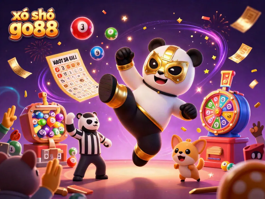 Enhance your chances with xổ số go88 amidst a festive gambling scene of lively cartoon characters.