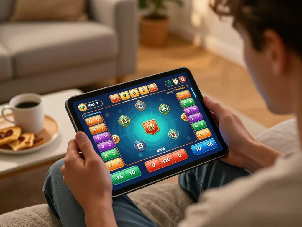 Xóc đĩa gameplay on tablet in cozy living room, demonstrating strategic gambling.