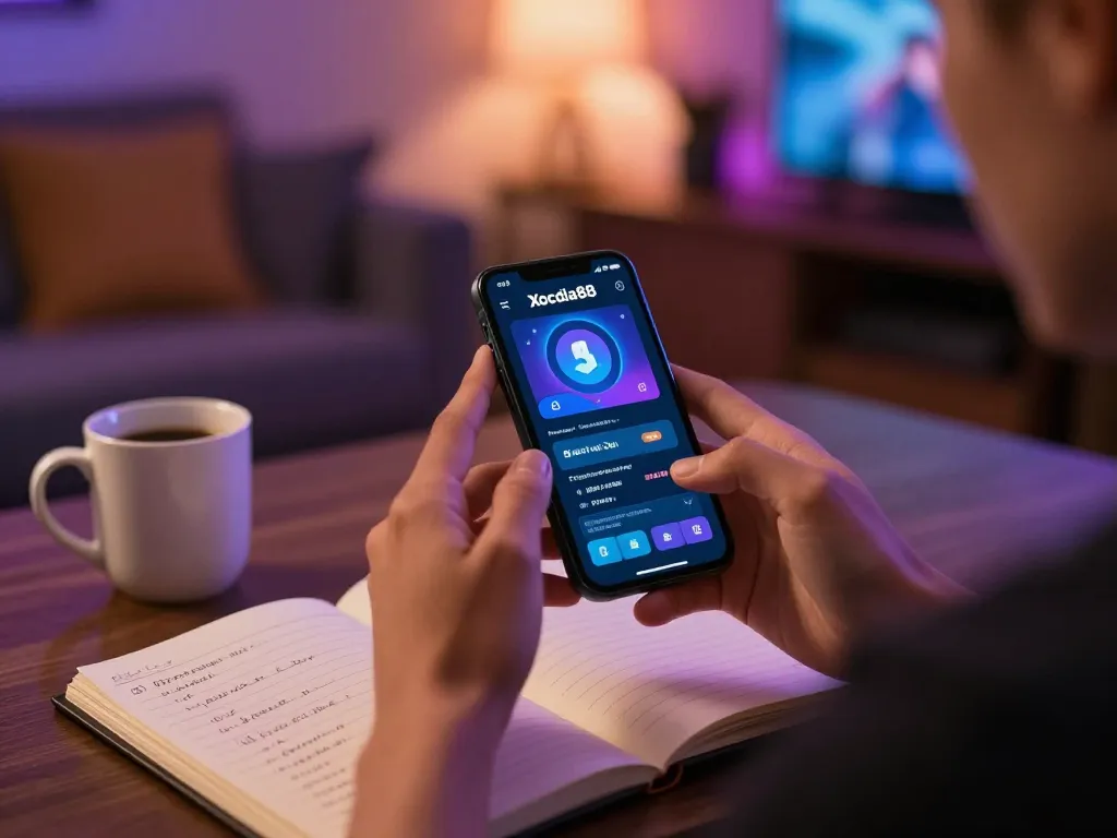 Xocdia88 player enjoying mobile gaming experience, analyzing strategies and betting plans at home