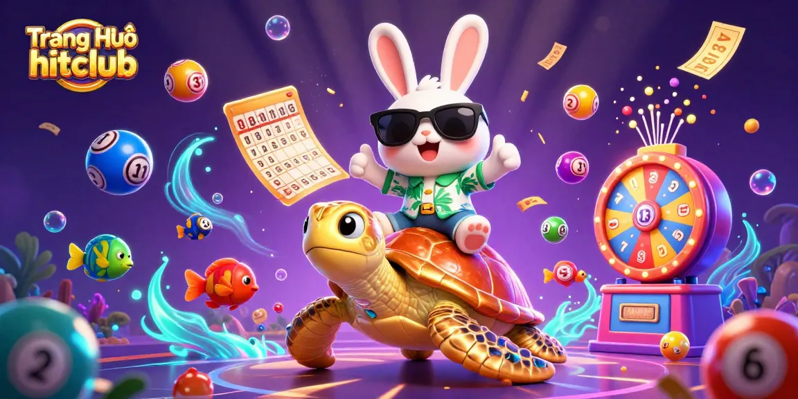 Experience the excitement of Trang Chủ hitclub with colorful lottery balls, a lucky rabbit, and vibrant casino elements.