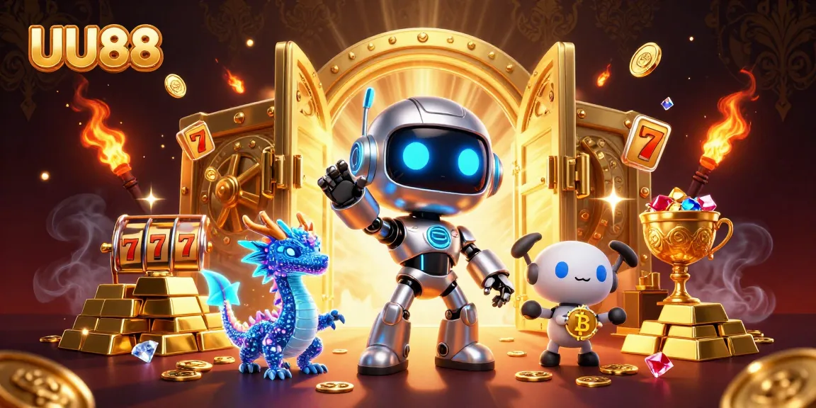 Engage with thrilling casino action at UU88 featuring dynamic characters and vibrant slot elements.