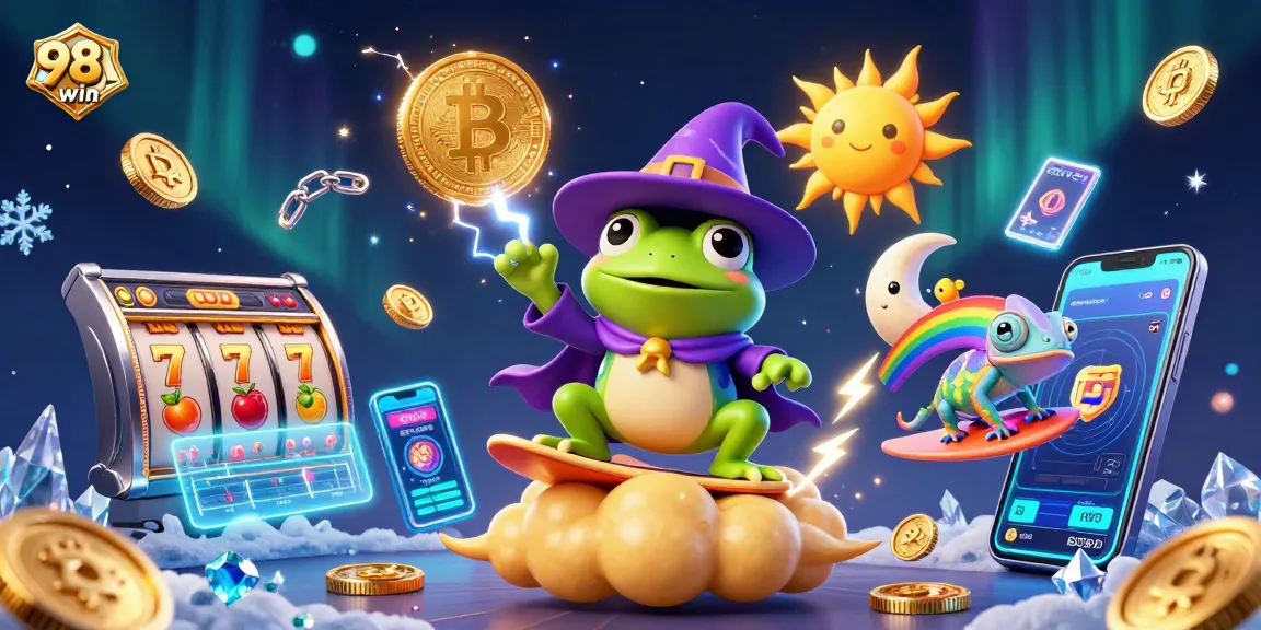 Engage in the thrilling world of 98win with golden coins, vibrant characters, and electrifying energy.