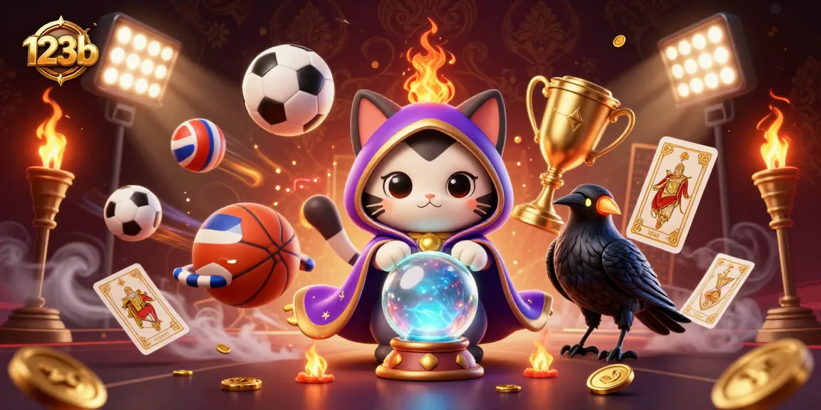 Engage with the thrilling sports betting experience at 123b, illustrated with dynamic sports elements and enchanting characters.