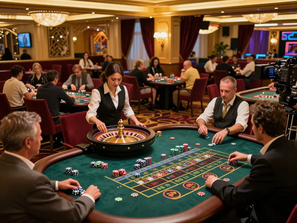 Players engage in a strategic roulette game at da88 casino, showcasing vibrant chips and an elegant atmosphere.