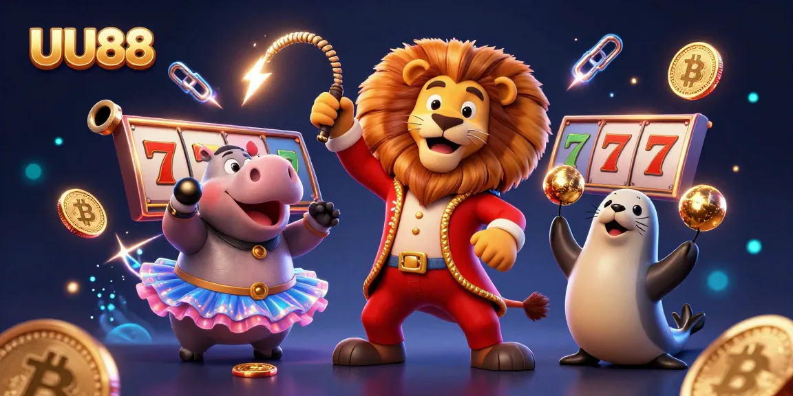 Action-packed scene showcasing UU88 casino elements with a circus theme amidst vibrant gaming features.