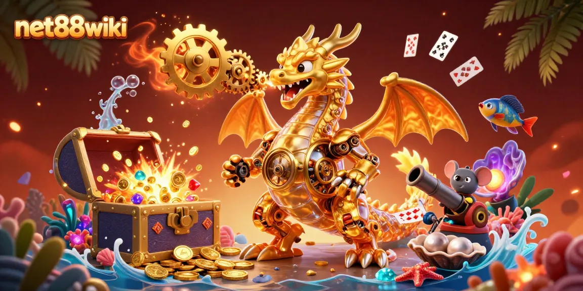Experience winning strategies with net88wiki's unique casino illustration featuring a golden dragon.