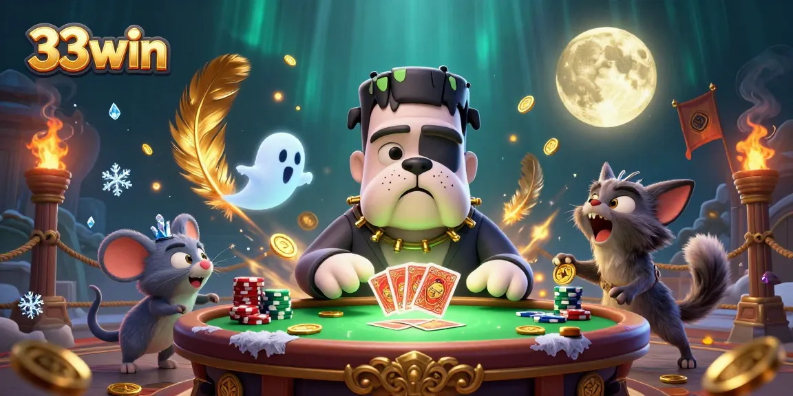 Engage in thrilling gameplay with 33win featuring a Frankenstein bulldog and ghostly elements!