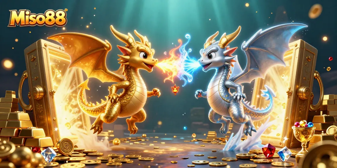 Miso88 showcases an exciting gaming experience with dynamic dragons and treasure elements in an engaging casino scene.