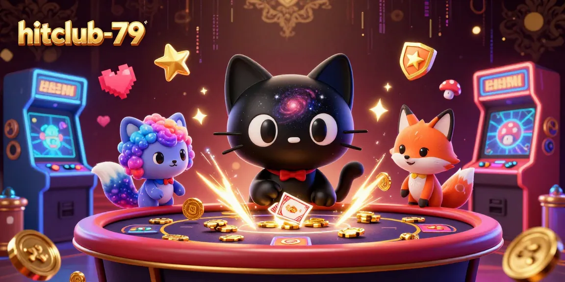 Engage with hitclub-79 at a cosmic casino table alongside colorful game elements.