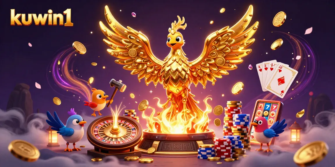 Experience the thrill with kuwin1 in a lively casino scene featuring golden coins and dynamic game elements.