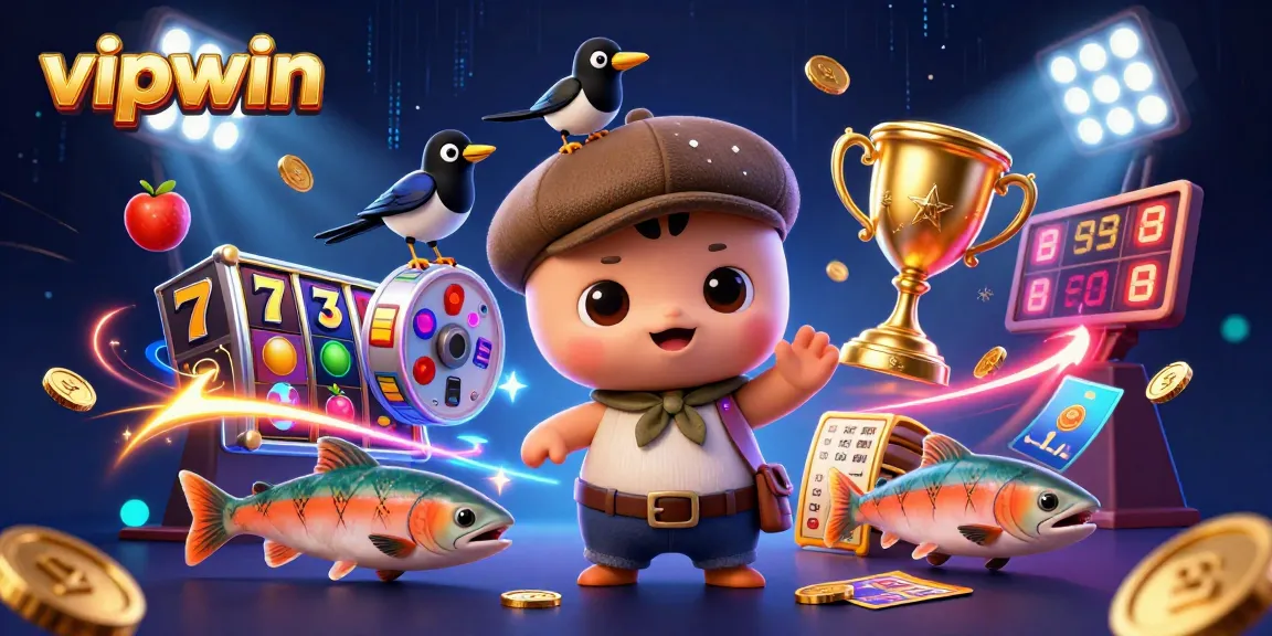 Bet and play with vipwin featuring a cute Nessie and friends engaging in fun casino action.