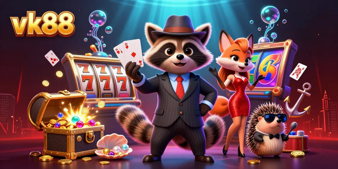 Experience thrilling wins with vk88 as our charismatic raccoon, stylish fox, and bouncer showcase colorful casino adventure.