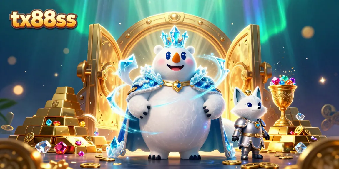 Engage with tx88sss at a vibrant casino featuring a polar bear king and treasure vault bursting with gold.