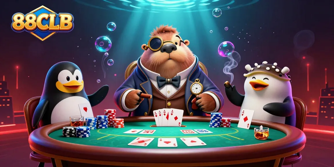 88CLB showcases a jolly walrus bluffing at an underwater poker table, exuding casino excitement.
