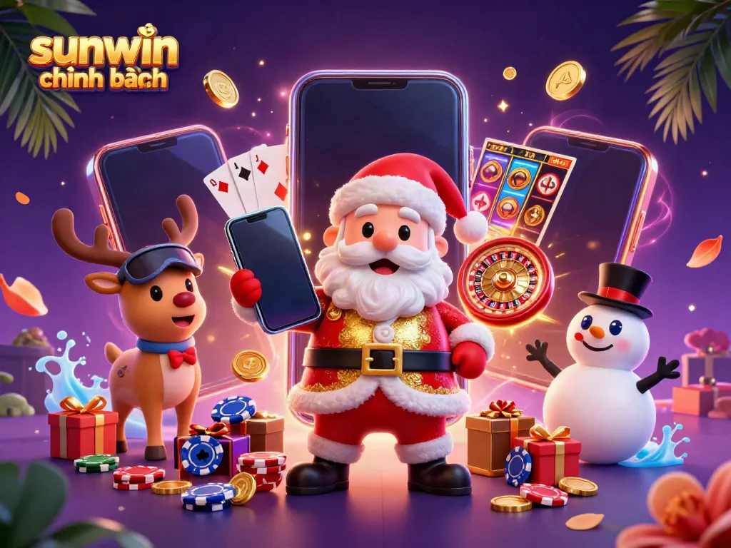 Spin the reels with sunwin chính hãng and win big in a vibrant casino-themed illustration.