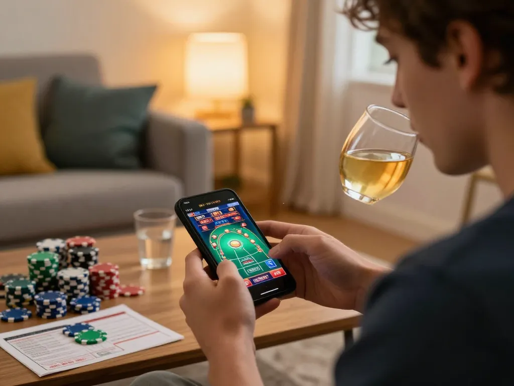 Play online casino games on vu88 platform from a cozy home setup with smartphone.