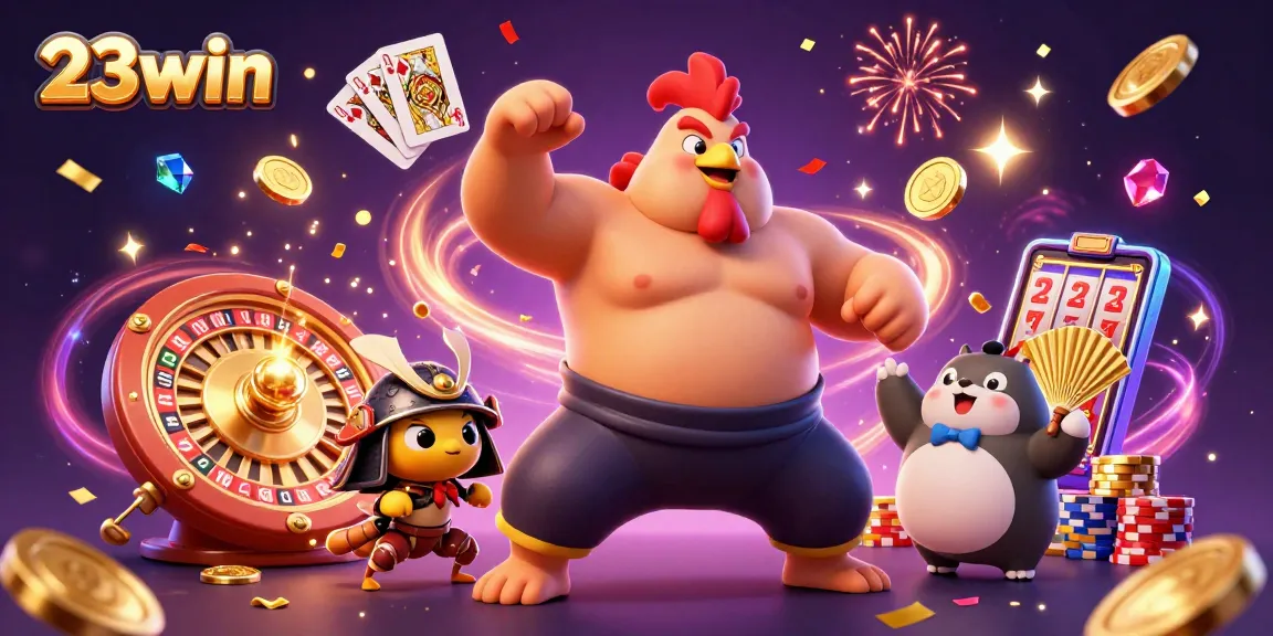 Engage with 23win's vibrant casino experience, showcasing exciting games and winning opportunities amid celebration.