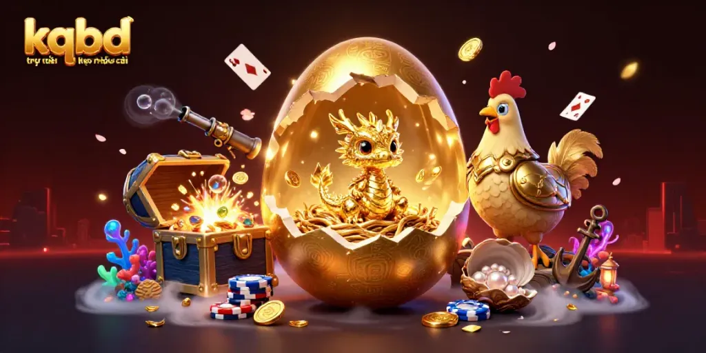 Experience kqbd trực tiếp kèo nhà cái with a vibrant 3D scene featuring golden dragon and poker chips.