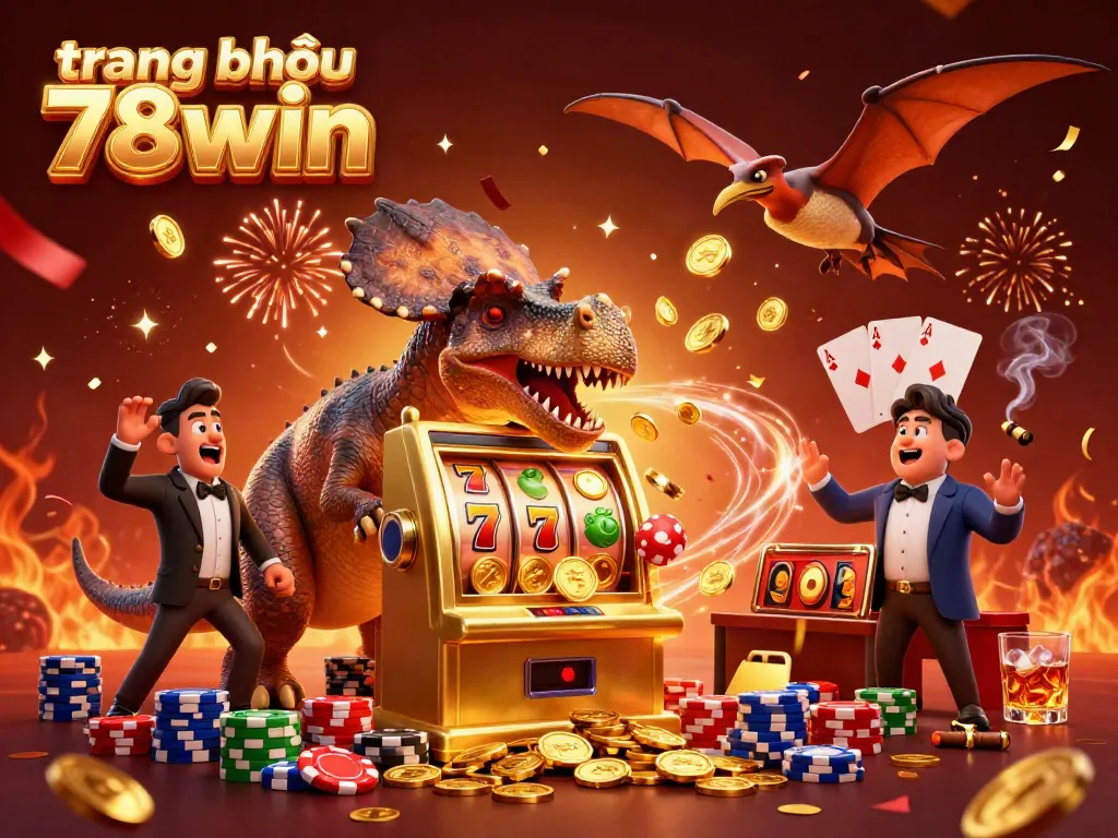 Headbutting pachycephalosaurus at the golden slot machine celebrating a jackpot on trang chủ 78win.