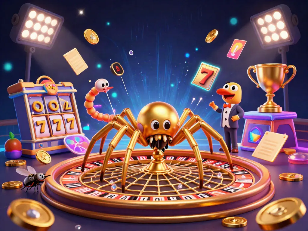 Experience thrilling betting action at the man-club roulette wheel with a cartoon spider and croupier