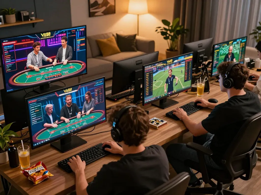 Players engaging with VA88 online platform showcasing live dealer games and sports betting