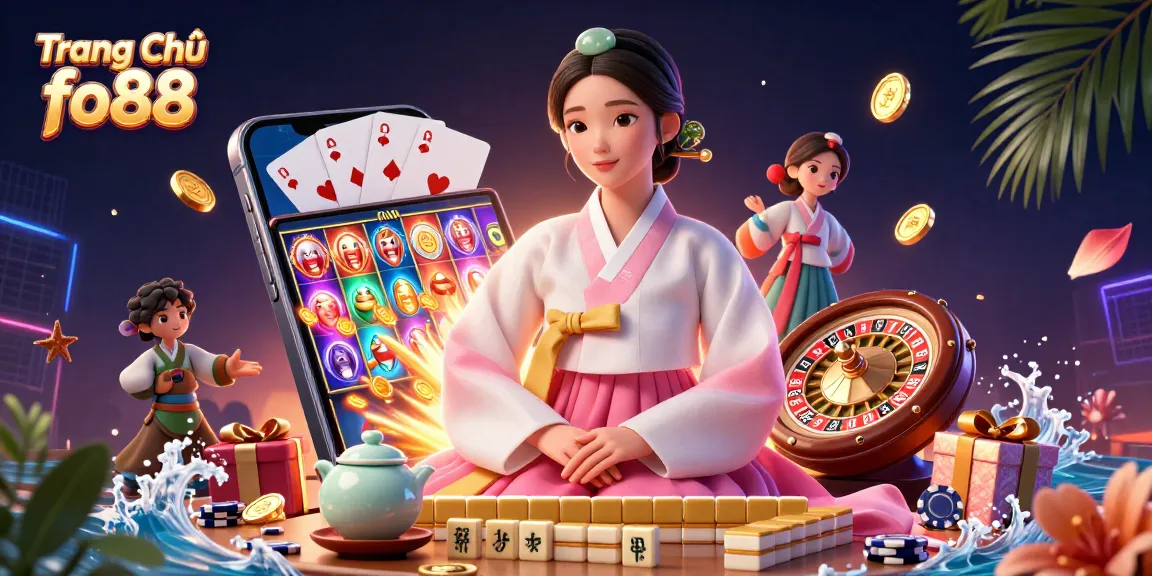 Win big with engaging gameplay at Trang Chủ fo88 featuring a serene Asian woman and vibrant gaming elements.
