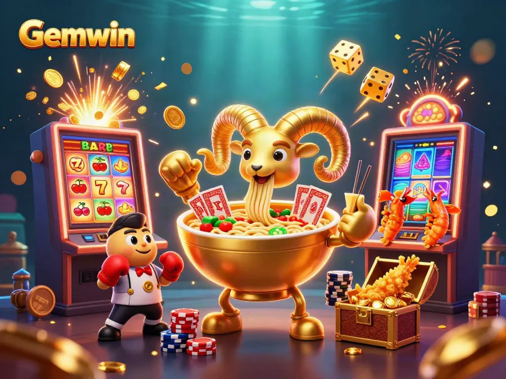 Engage in Gemwin's vibrant casino adventure featuring lively characters and dynamic game elements.