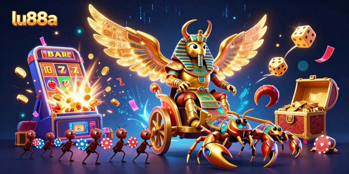 Spin the reels with LU88A's vibrant golden scarab and thrilling jackpot elements!