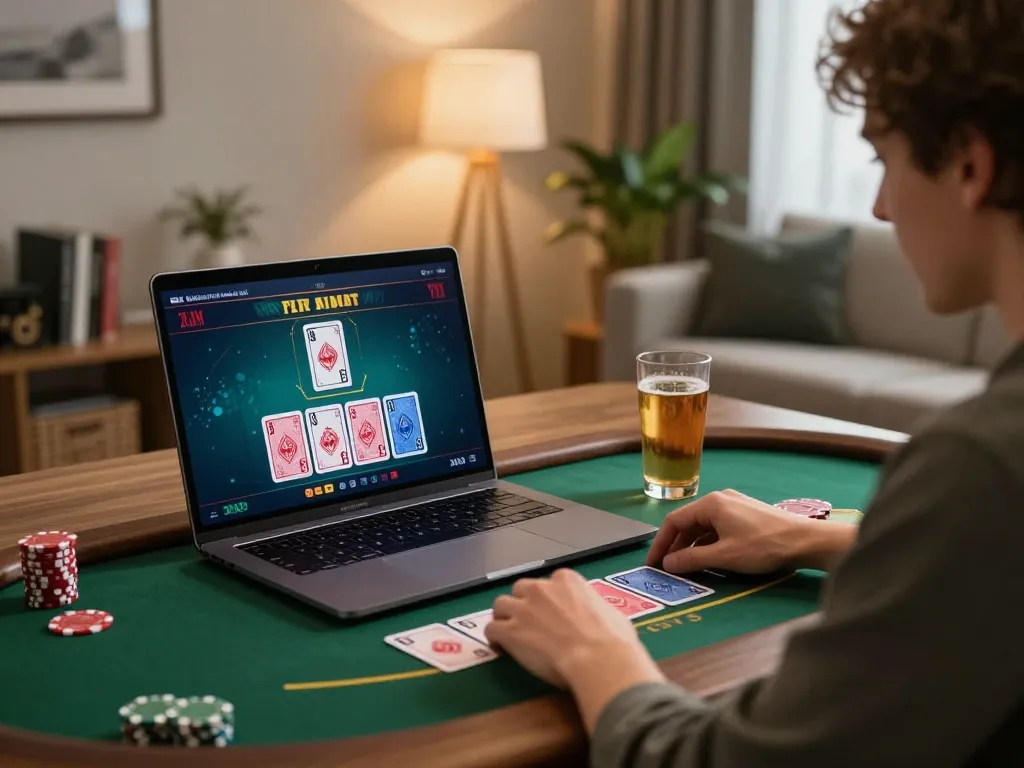 SX88 online gaming session featuring a player engaged in live blackjack, showcasing home comfort and excitement.