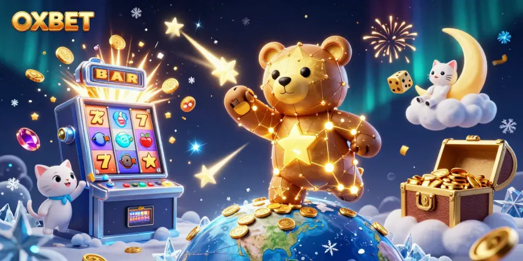 Experience OXBET's dynamic gaming universe with a vibrant, immersive casino-themed illustration.