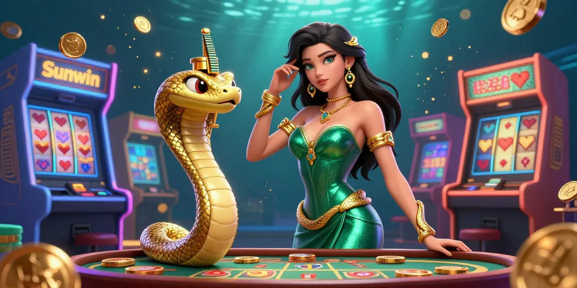 Experience the thrill of gaming with Sunwin in this vibrant casino-themed illustration.