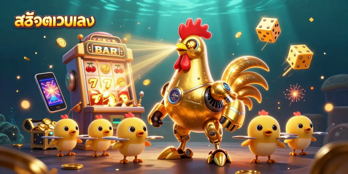 Experience the excitement of สล็อตเว็บตรง with the golden rooster robot and jackpot thrills in this vibrant casino scene.