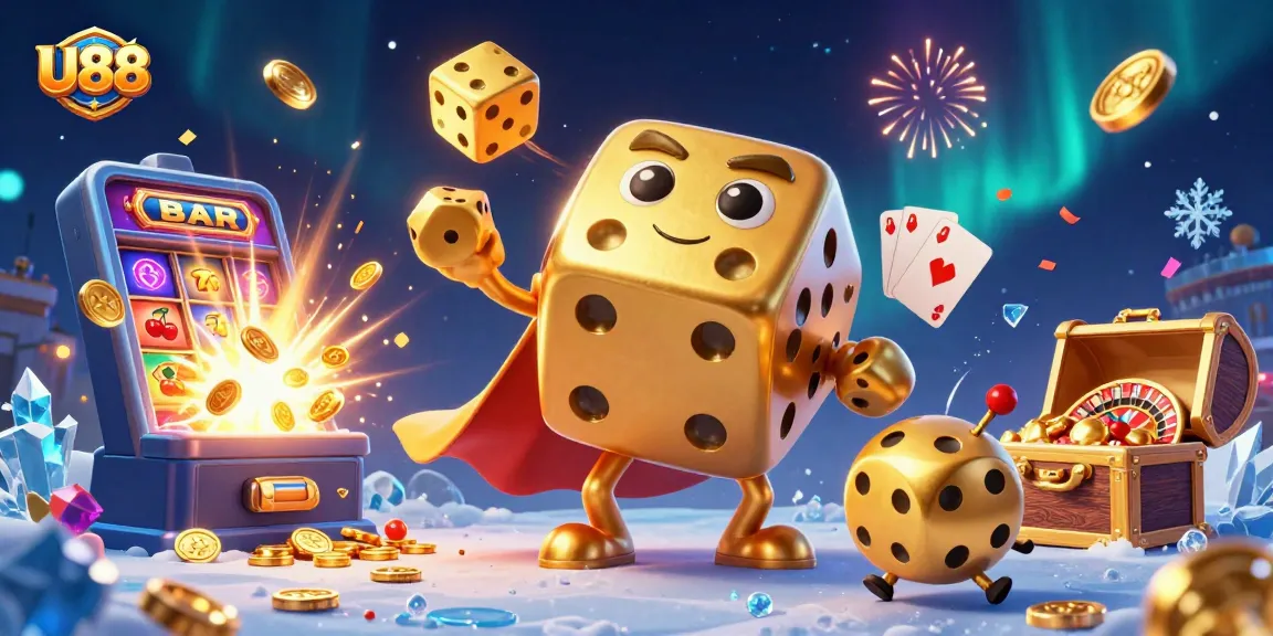 Experience thrilling gaming at U88 with vibrant 3D illustrations of casino fun and excitement.