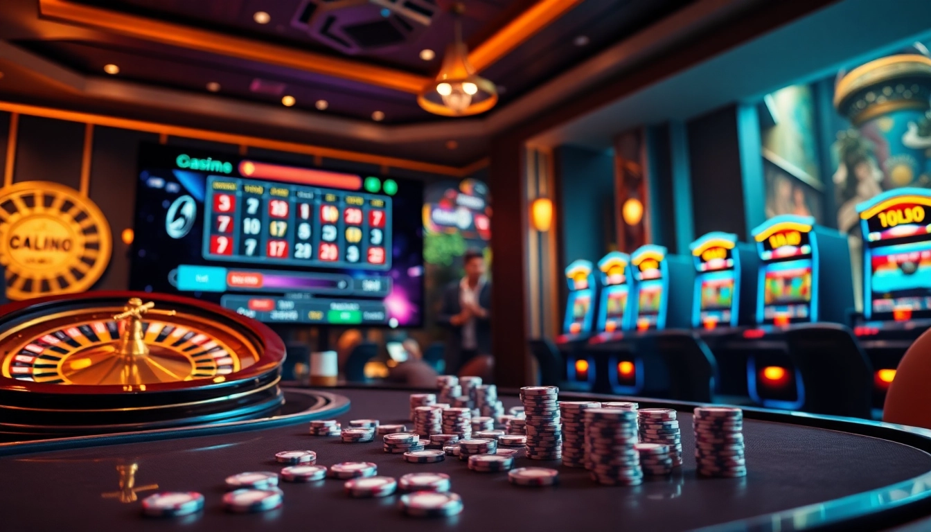 Engaging online gambling scene at DOLA88 COM with vibrant casino elements.
