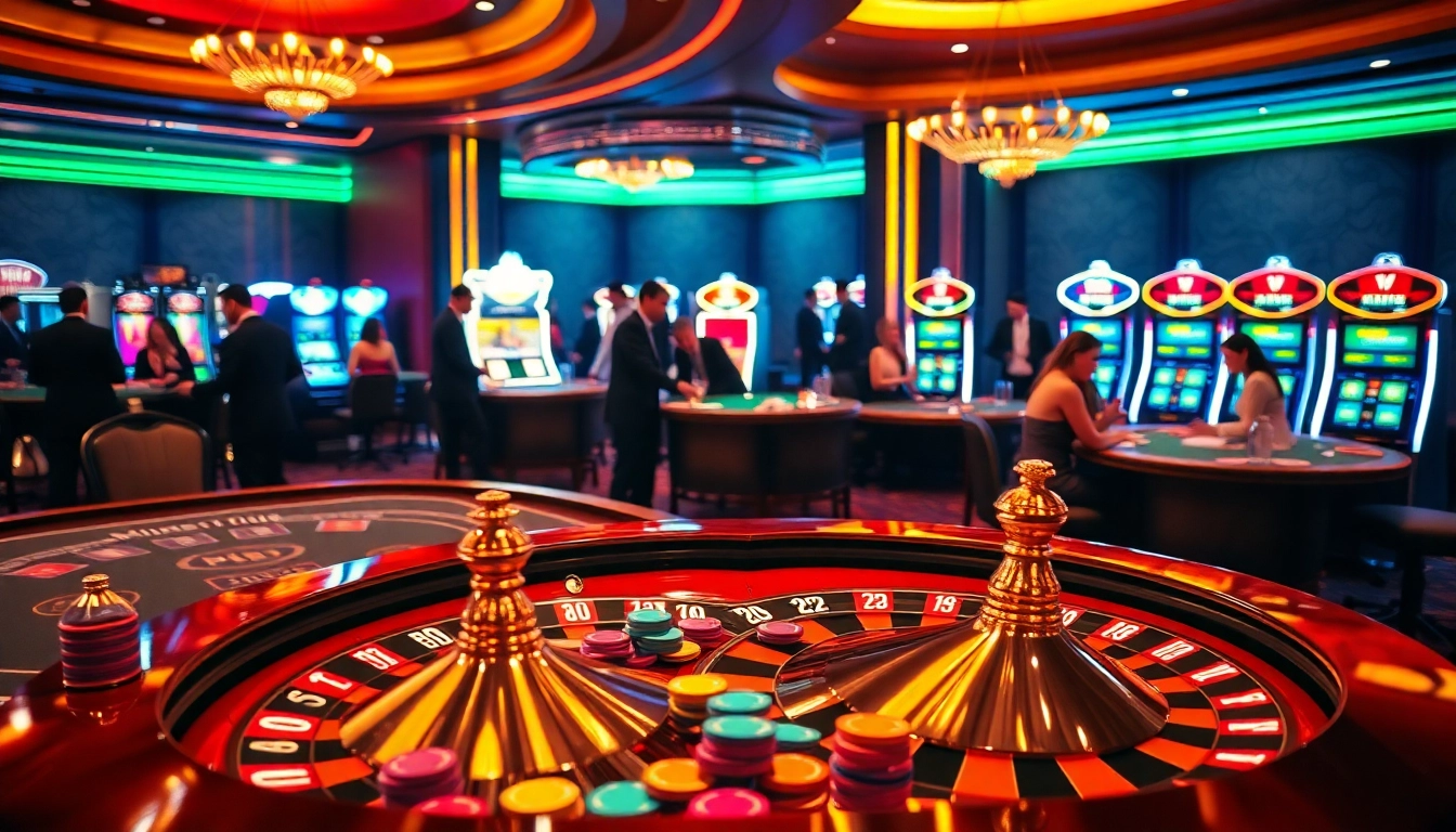 A thrilling casino moment at LUCK 8 with roulette and poker action, showcasing excitement and luxury.