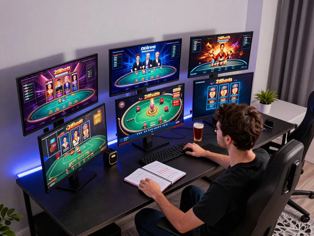 Player engaging with 28bets online casino games at a stylish gaming setup, showcasing strategic gameplay.