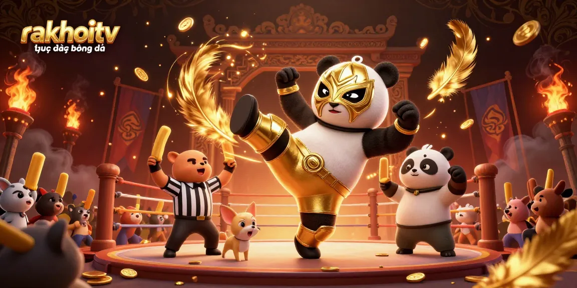Experience rakhoitv trực tiếp bóng đá action with a thrilling wrestling scene featuring vibrant animations and casino elements.