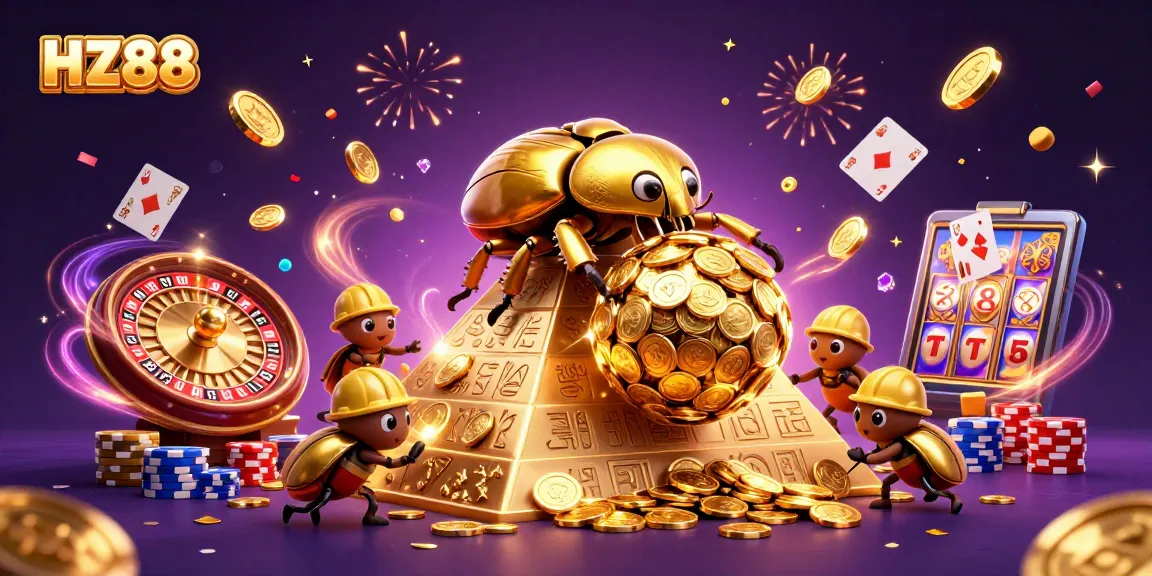 Experience exciting gaming with HZ88's vibrant casino scene featuring golden coins and dynamic action.