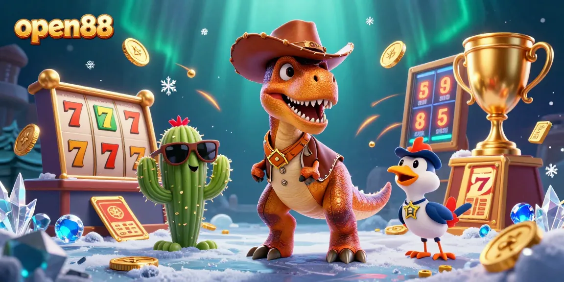Experience thrilling gameplay at open88 with vibrant scenes of slot machines and action-packed characters.