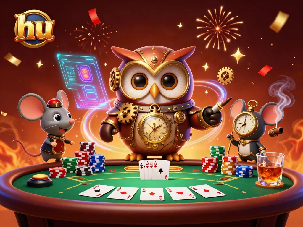 Experience thrilling gaming as the magical owl character unveils the excitement of hu gaming.