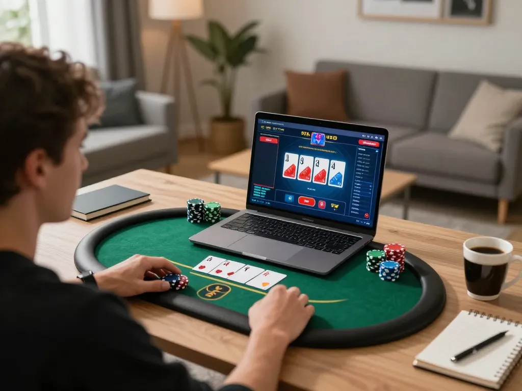 Engaged player strategies with Bom88 in an intense online poker game at home